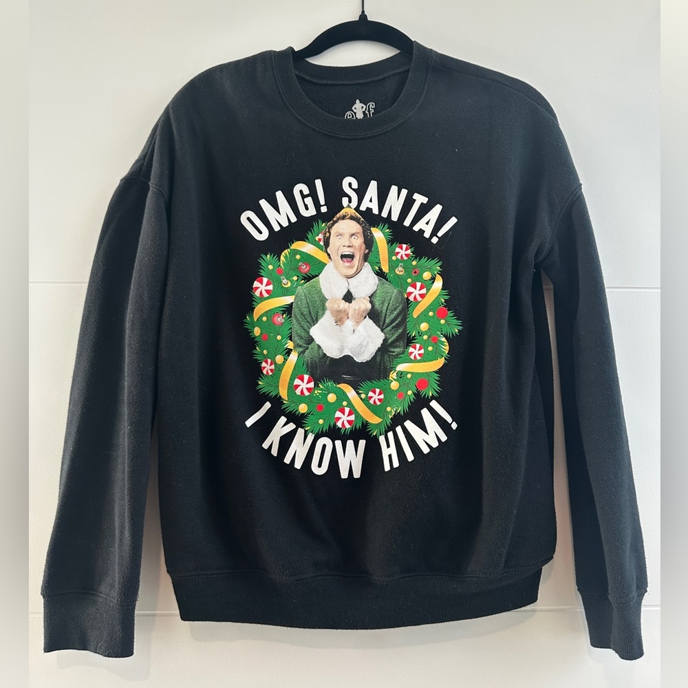 ELF OMG Santa black lightup I Know Him Holiday Ugly Sweater Christmas Festive XS - Picture 7 of 13